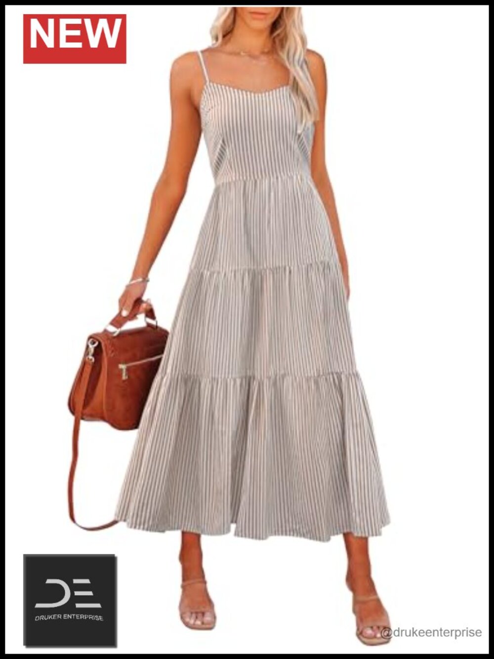 ANRABESS Womens Striped Gingham Midi Sundress Sleeveless Beach Dress